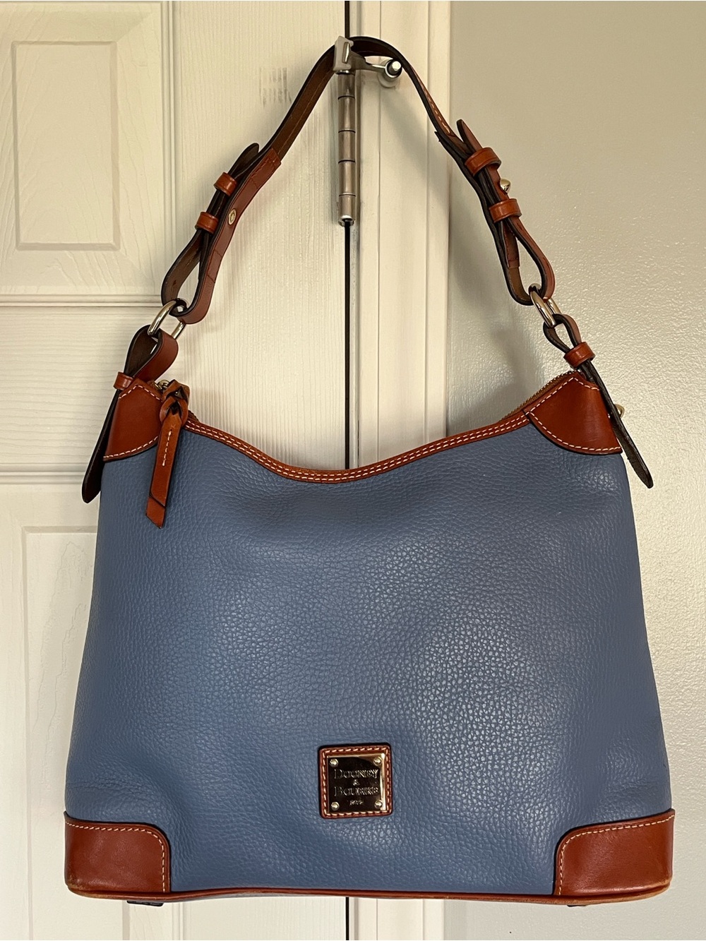 Dooney and Bourke Blue and Brown pebble Leather Hobo Shoulder Bag